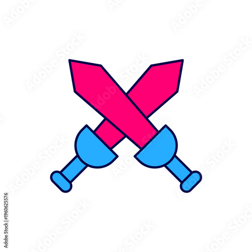 Filled outline Crossed medieval sword icon isolated on white background. Medieval weapon. Vector