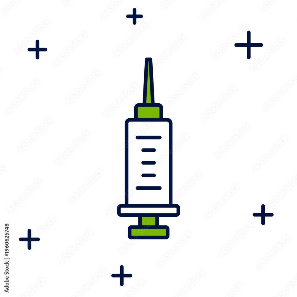 Fototapeta premium Filled outline Syringe icon isolated on white background. Syringe for vaccine, vaccination, injection, flu shot. Medical equipment. Vector