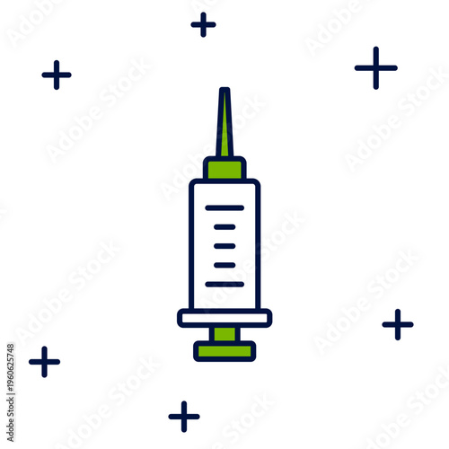 Filled outline Syringe icon isolated on white background. Syringe for vaccine, vaccination, injection, flu shot. Medical equipment. Vector