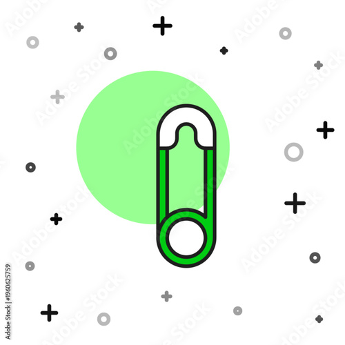 Filled outline Classic closed steel safety pin icon isolated on white background. Vector