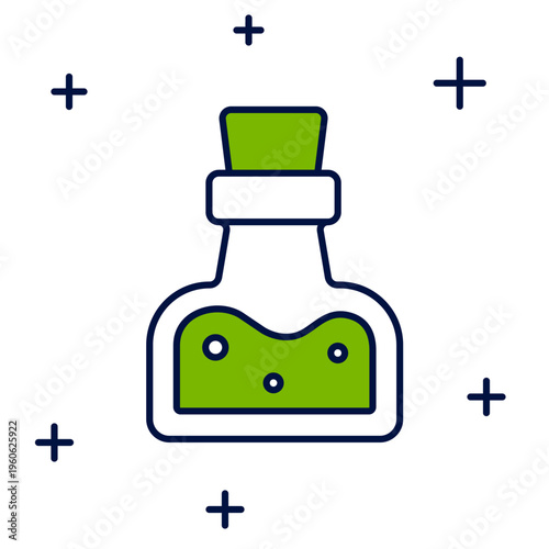 Filled outline Bottle with potion icon isolated on white background. Flask with magic potion. Happy Halloween party. Vector