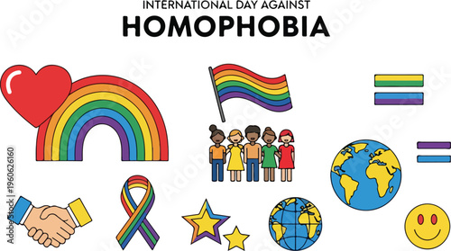 International Day Against Homophobia LGBTQ+ Pride Symbols and Equality Illustrations
