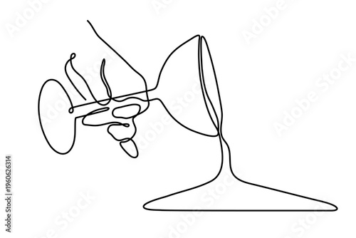Hand pours alcohol from a glass one line art, hand drawn Dry January non-alcoholic healthy month continuous drawing contour. Stop drinking abstinence concept. Editable stroke. Isolated. Vector