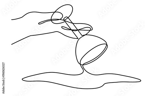 Hand pours alcohol from a glass one line art, hand drawn Dry January non-alcoholic healthy month continuous drawing contour. Stop drinking abstinence concept. Editable stroke. Isolated. Vector