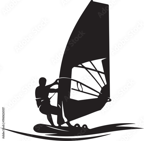 Wind Surfing, Silhouette, Black Icon, Vector Sports Graphics
