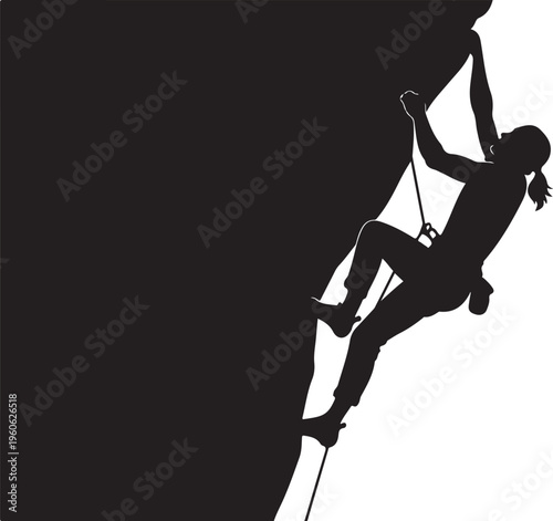 Rock climbing, silhouette climber, black vector icon, adventure sports graphics