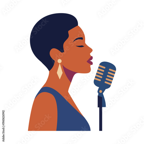 Woman Singing into Microphone