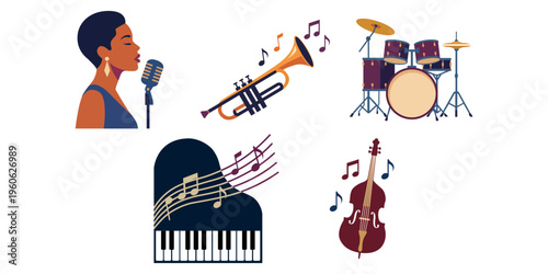 Jazz Band Music Icons Set