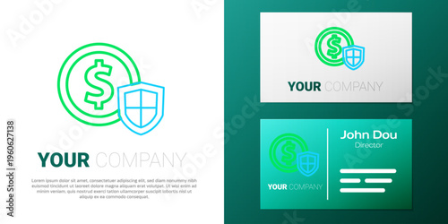 Line Money with shield icon isolated on white background. Insurance concept. Security, safety, protection, protect concept. Colorful outline concept. Vector