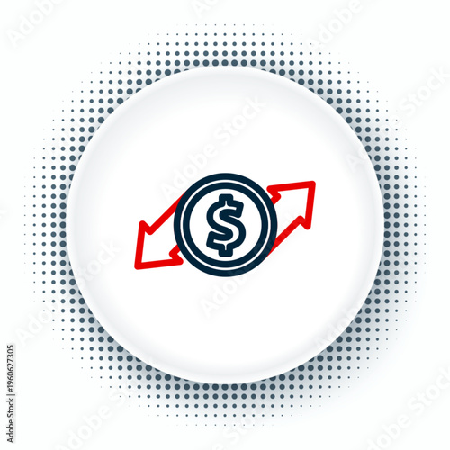 Line Financial growth and dollar coin icon isolated on white background. Increasing revenue. Colorful outline concept. Vector
