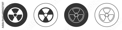 Black Radioactive icon isolated on white background. Radioactive toxic symbol. Radiation Hazard sign. Circle button. Vector