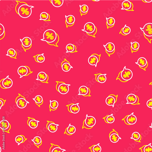 Line Discount percent tag icon isolated seamless pattern on red background. Shopping tag sign. Special offer sign. Discount coupons symbol. Vector