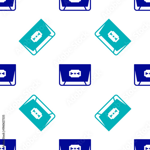 Blue Blade razor icon isolated seamless pattern on white background. Vector