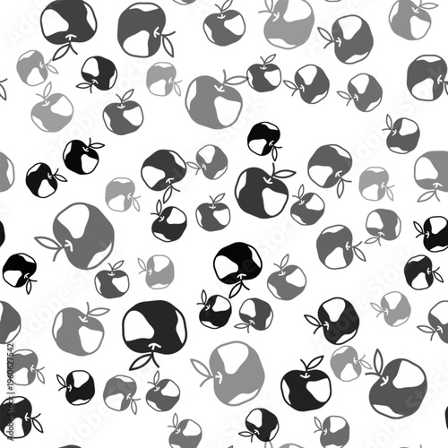 Black Apple icon isolated seamless pattern on white background. Excess weight. Healthy diet menu. Fitness diet apple. Vector