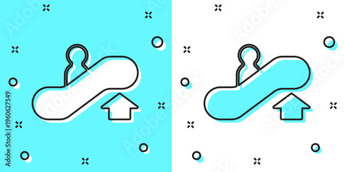 Black line Escalator up icon isolated on green and white background. Random dynamic shapes. Vector