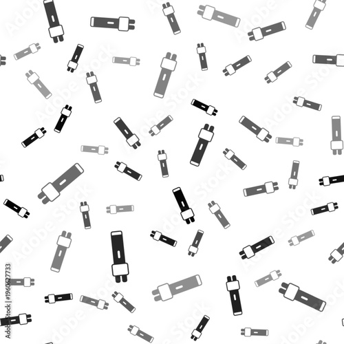 Black Police electric shocker icon isolated seamless pattern on white background. Shocker for protection. Taser is an electric weapon. Vector