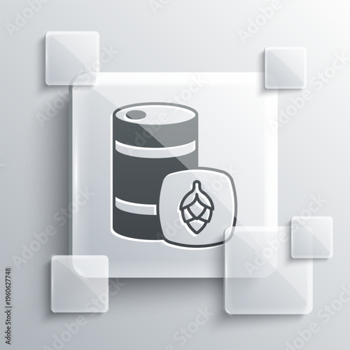 Grey Metal beer keg icon isolated on grey background. Square glass panels. Vector