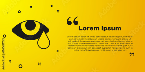 Black Tear cry eye icon isolated on yellow background. Vector