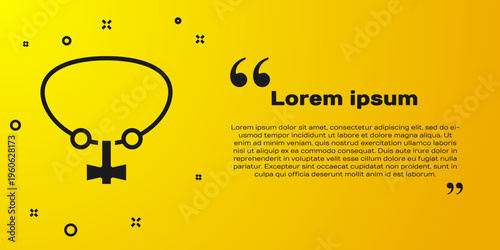 Black Necklace with gem icon isolated on yellow background. Vector