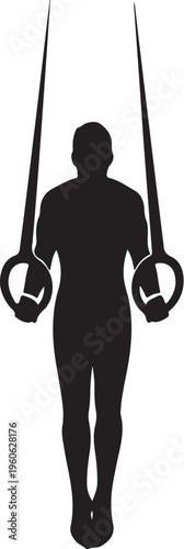 Gymnastics, fitness, workout, silhouette, man on gymnastic rings, exercise, training