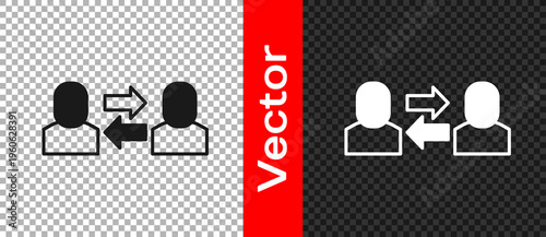 Black Exchange work icon isolated on transparent background. Information exchange between people. Employee or people Replacement or swap position concept. Vector