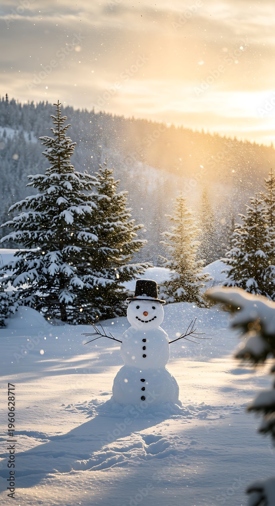 Fototapeta premium Golden Hour Snowman