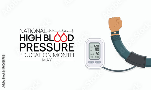 High Blood pressure (HBP) education month is observed every year in May. it is also called hypertension. vector illustration