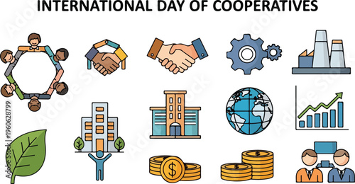 Vector Icons for International Day of Cooperatives Celebrating Partnership and Global Business Growth