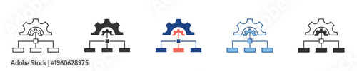 Configuration and Data Management Icon Set Representing Hierarchical System Processes and Network Settings for IT Solutions and Business Operations