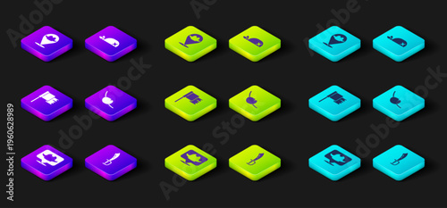 Set Location pirate, Pirate sword, flag, eye patch, bandana for head and icon. Vector