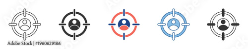 Set of sleek graphic icons illustrating the concept of target audience identification, individual user focus, and personal objective setting in modern digital design