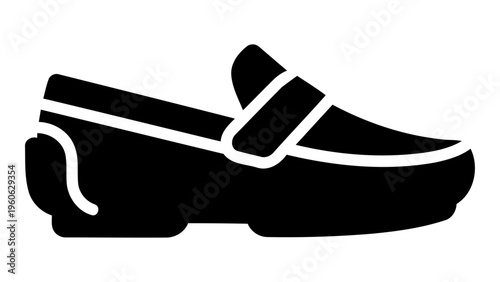Driving moccasins icon, a flat slipon shoe silhouette for casual footwear and automotive comfort