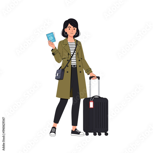 Woman with Passport and Suitcase Ready for Travel
