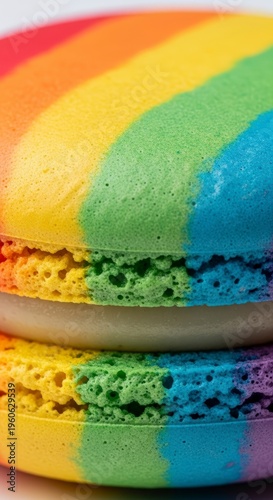 Colorful rainbow macarons sweet dessert treat.