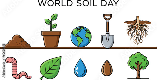 World Soil Day celebration with healthy soil, plants, and Earth elements