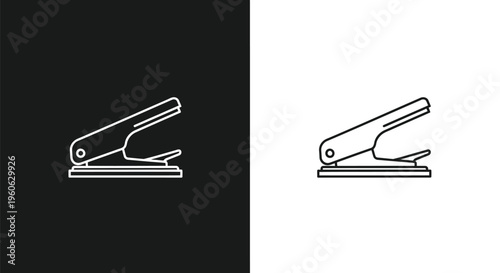 A simple outline illustration of a hole puncher on a black and white background.