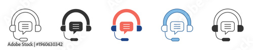 Diverse collection of customer service headset icons with speech bubbles, ideal for representing online assistance, dedicated support, and effective communication solutions