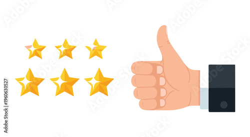 Five star rating and thumbs up symbol for excellent customer service review