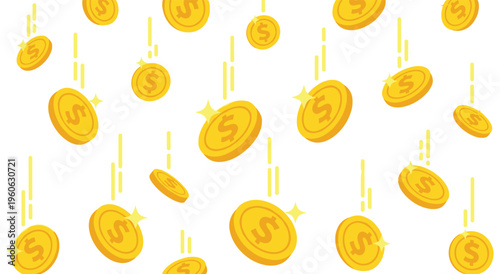 Golden dollar coins falling from above, representing wealth and income growth