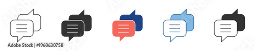 Diverse collection of modern chat bubble icons presented in various styles and colors, perfect for digital communication platforms, representing online messaging and interactive dialogue concepts