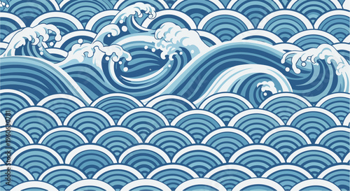 Seamless blue ocean wave pattern design for decorative wallpaper and fabric