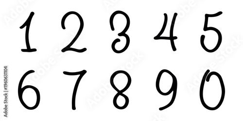 Hand drawn black numbers 1 2 3 4 5 6 7 8 9 0 Stylish brush painted numbers doodle Count, math, kids education