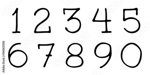 Hand drawn black numbers 1 2 3 4 5 6 7 8 9 0 Stylish brush painted numbers doodle Count, math, kids education
