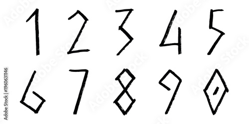 Hand drawn black numbers 1 2 3 4 5 6 7 8 9 0 Stylish brush painted numbers doodle Count, math, kids education