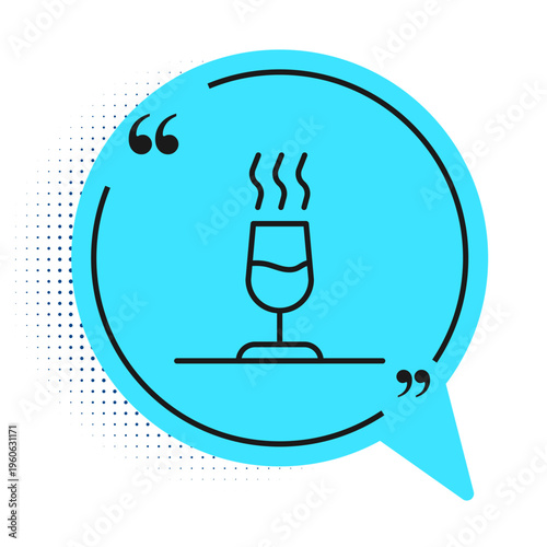 Black line Wine tasting, degustation icon isolated on white background. Sommelier. Smells of wine. Blue speech bubble symbol. Vector