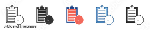 Icons illustrating task management, deadlines, and time scheduling. Visual representations for productivity applications and organized digital workflows