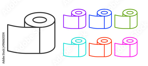 Black line Toilet paper roll icon isolated on white background. Set icons colorful. Vector