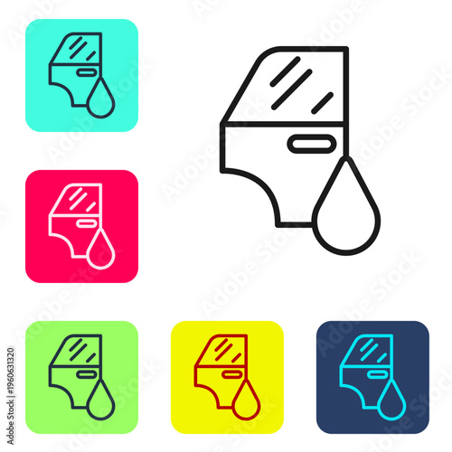 Black line Car painting icon isolated on white background. Car body repair process. Set icons in color square buttons. Vector