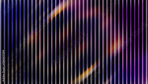 Abstract vertical stripe pattern with neon purple and blue tones, dynamic motion blur background with glowing light streaks and dark gradient