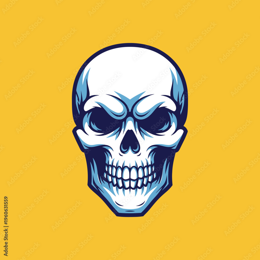 Obraz premium Scary Skull Illustration with Blue and White Tones on Yellow Background